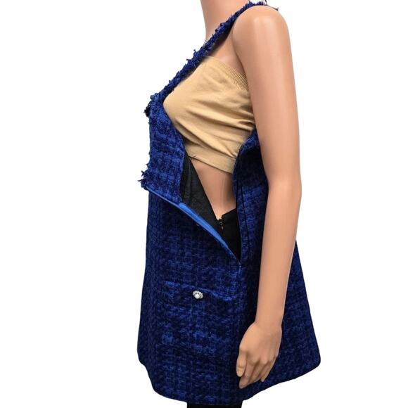 NWT Zara Tweed Dress Textured Pinafore Mini Women XL Blue Bloggers Favorite - Picture 15 of 15